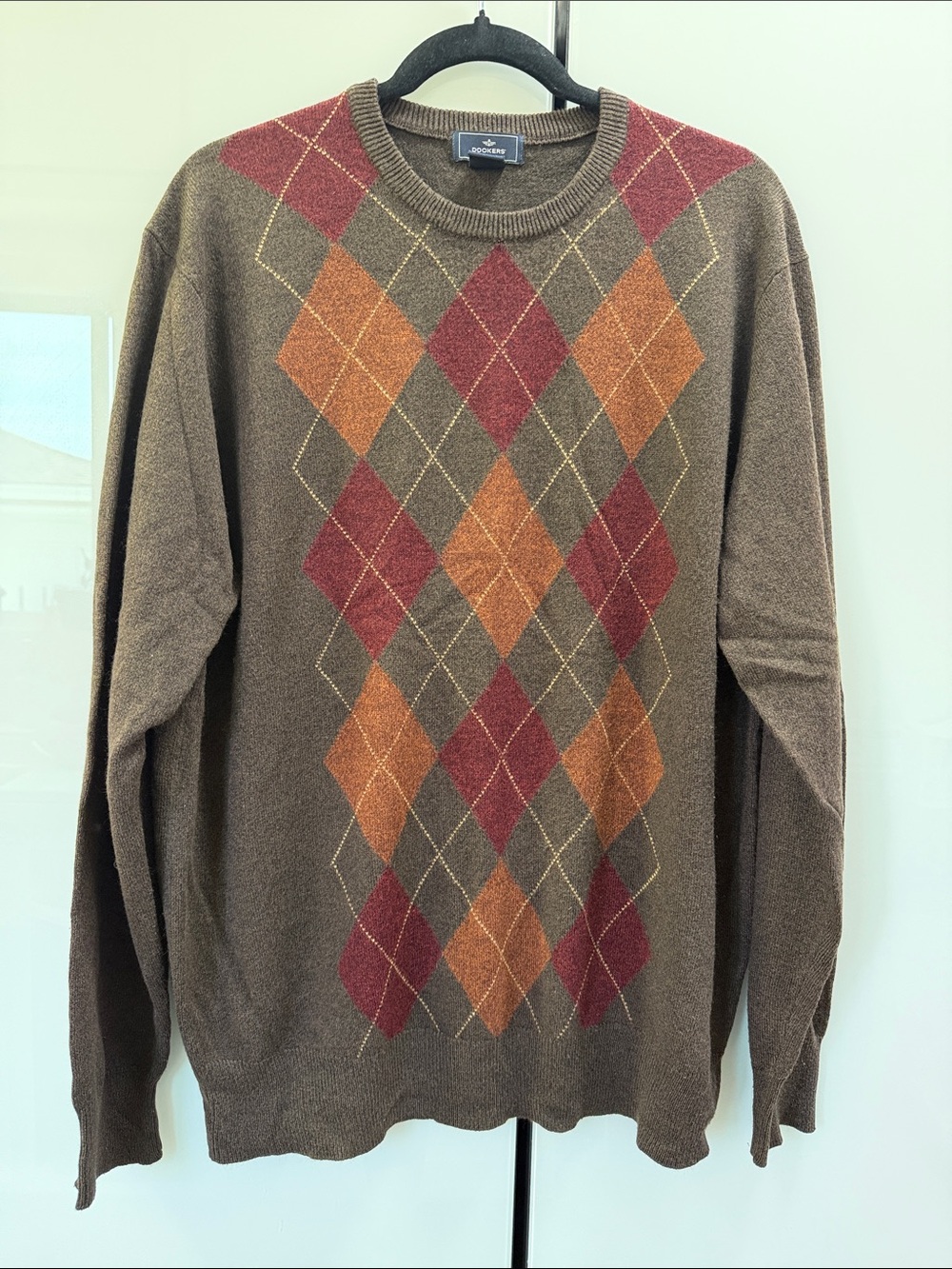 Dockers Brown Crewneck Sweater with Rust and Gold Argyle